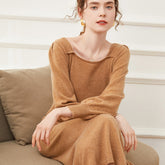 Women's Cashmere Long Square Neck Cashmere Sweater  Dress